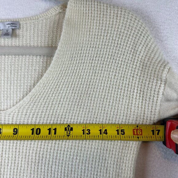 Halogen Womens V-Neck 100% Cashmere Sweater XS Cream Textured Knit Long Sleeve - Picture 8 of 13